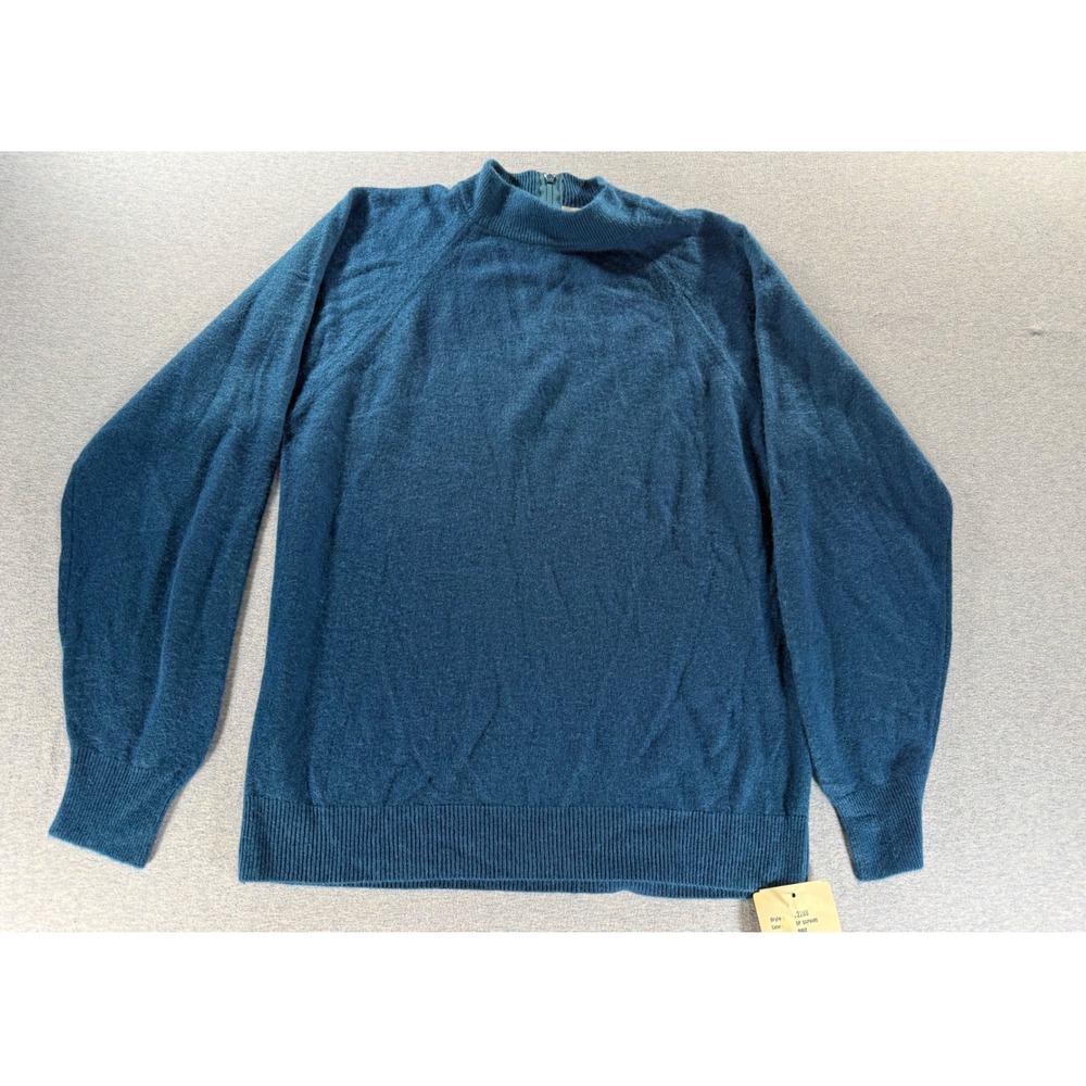 Vintage Hampshire Studio Womens Mock Neck Back Zip Sweater Sapphire Blue Small